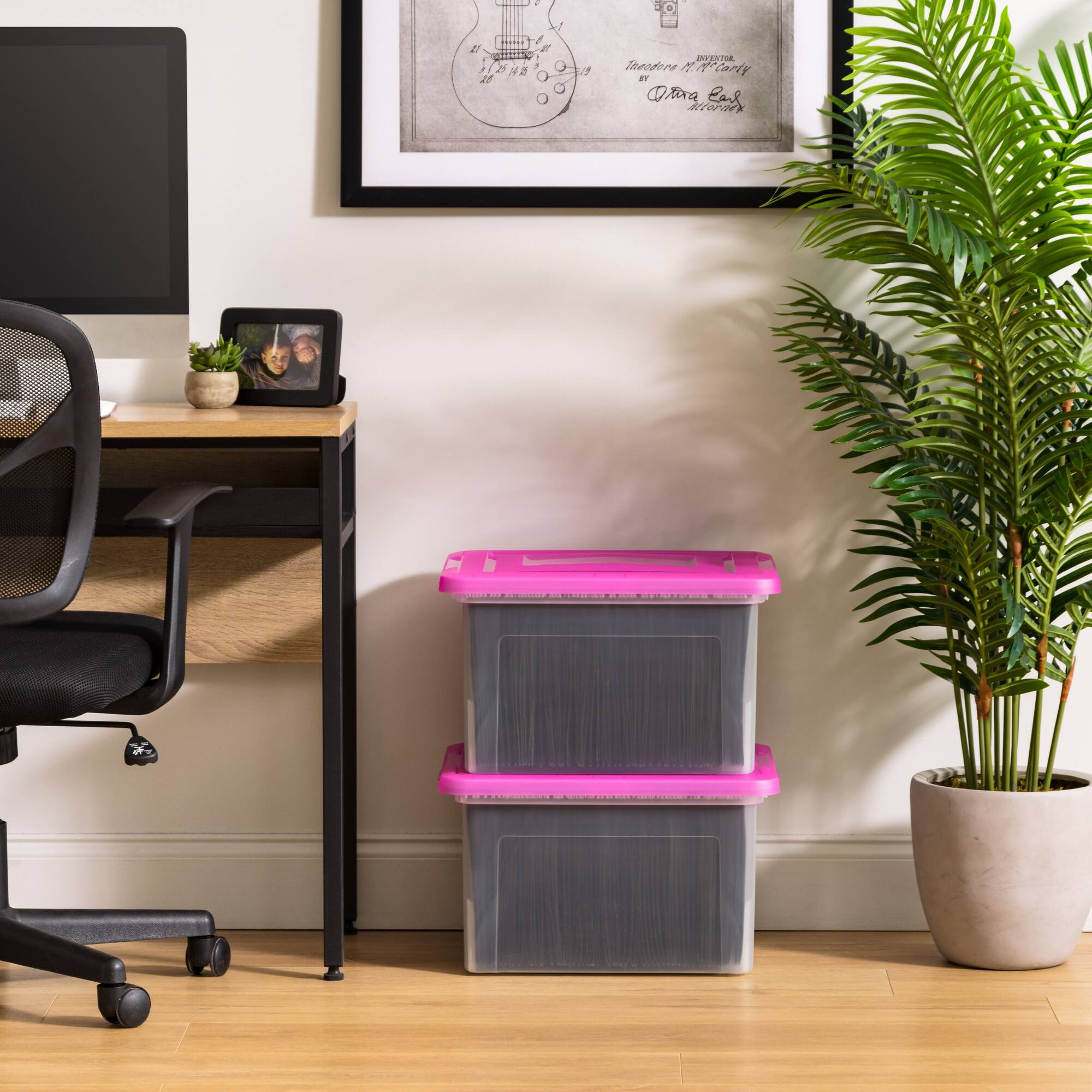 IRIS Pink & Clear Snap Tight Plastic File Organizer Box, 4ct.